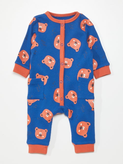 Pijama em ninho de abelha estampado urso - Kiabi