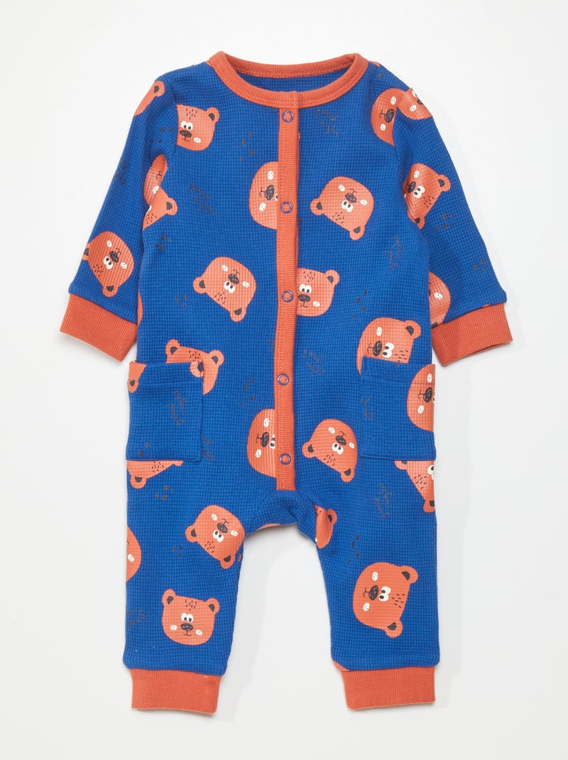Pijama em ninho de abelha estampado urso AZUL - Kiabi