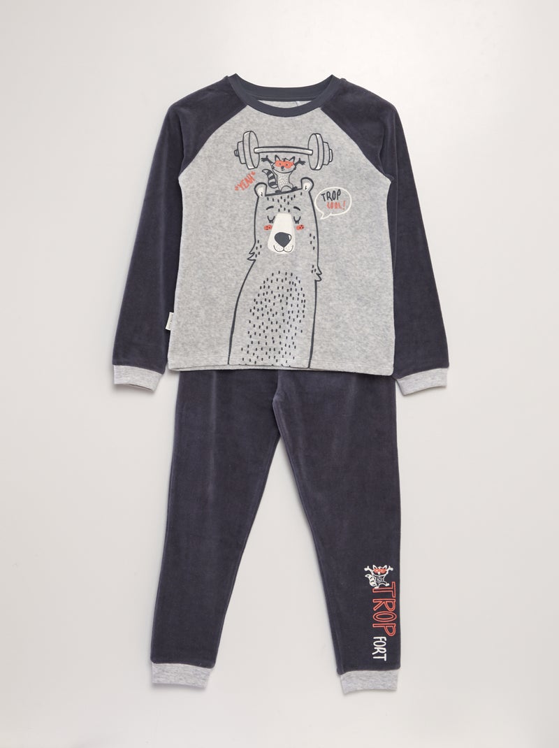 Pijama em veludo  - 2 peças CINZA - Kiabi