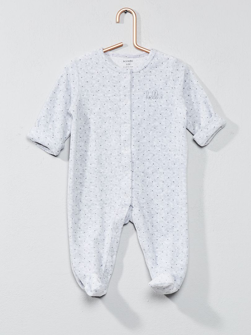 Pijama em veludo 'hello' em algodão biológico cinza - Kiabi