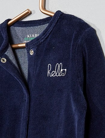 Pijama em veludo 'hello' em algodão biológico - Kiabi