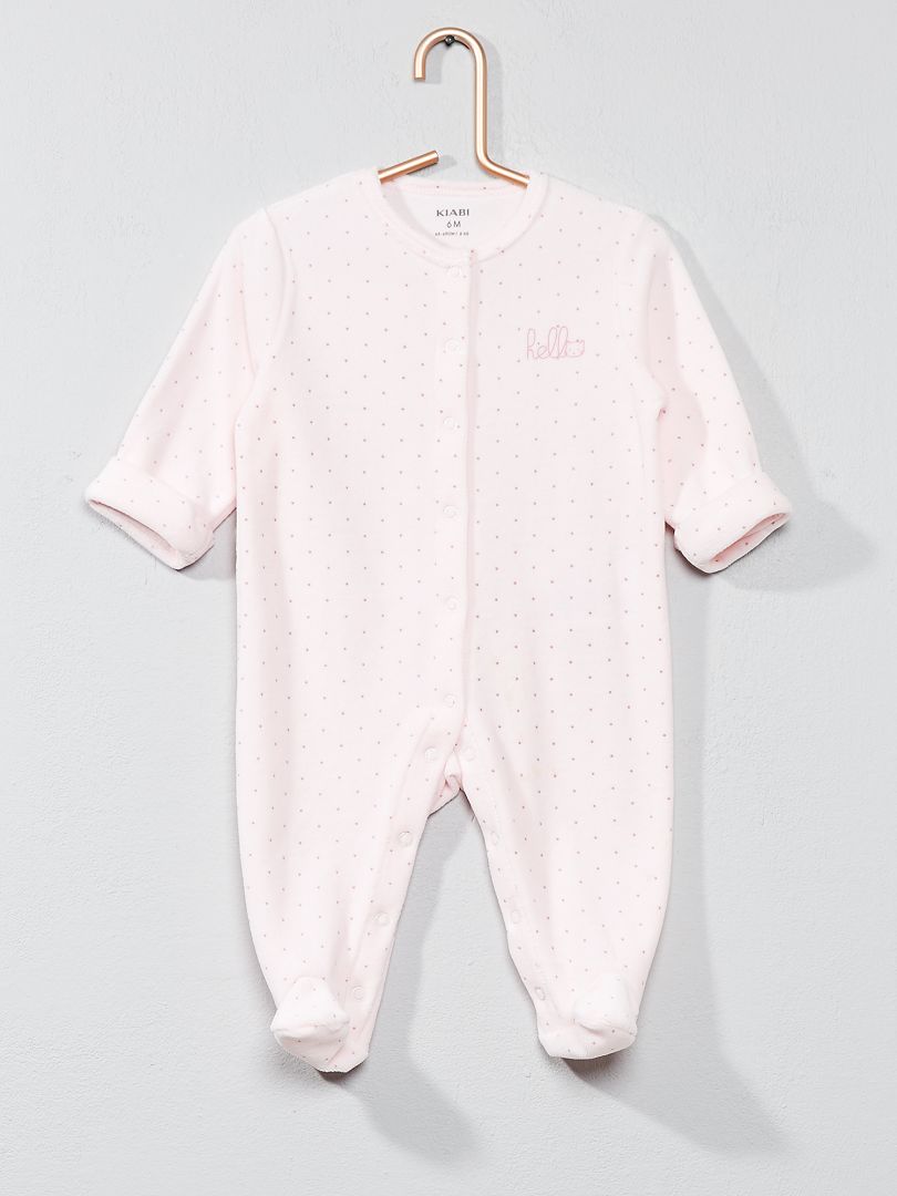 Pijama em veludo 'hello' em algodão biológico Rosa Pastel - Kiabi