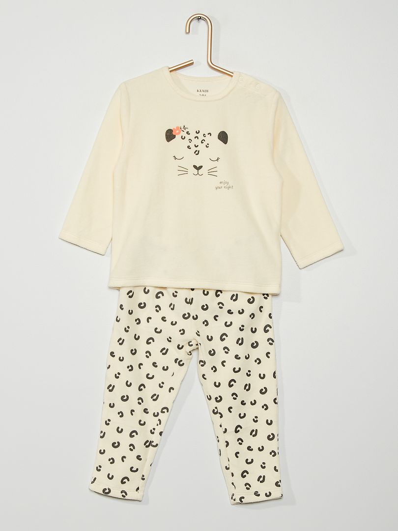Pijama em veludo 'leopardo' BEGE - Kiabi