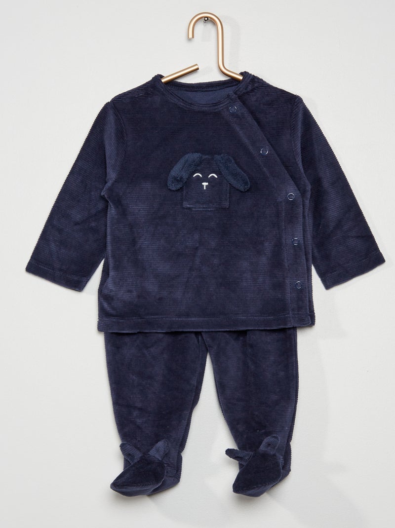 Pijama em veludo nervurado AZUL - Kiabi