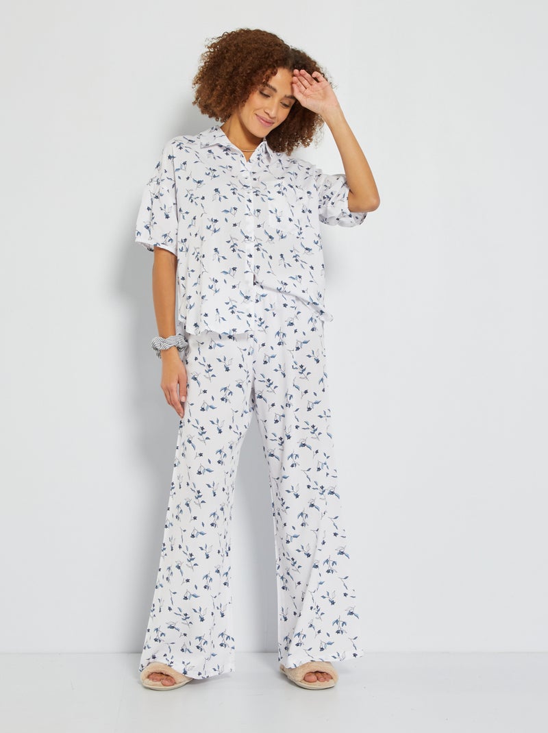 Pijama em voile de algodão - 2 peças Flores - Kiabi