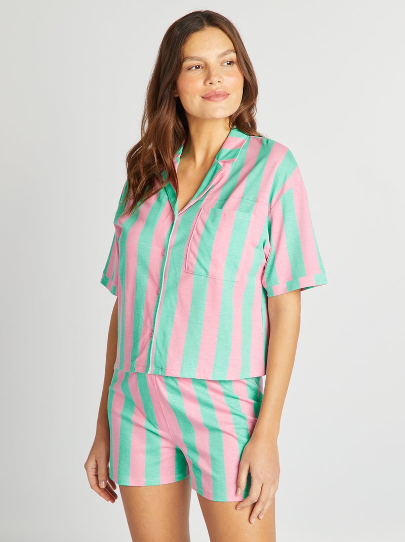 Pijama estampado camisa + calções - 2 peças AMARELO - Kiabi