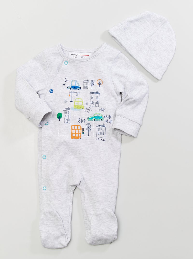 Pijama estampado de algodão Cinza - Kiabi