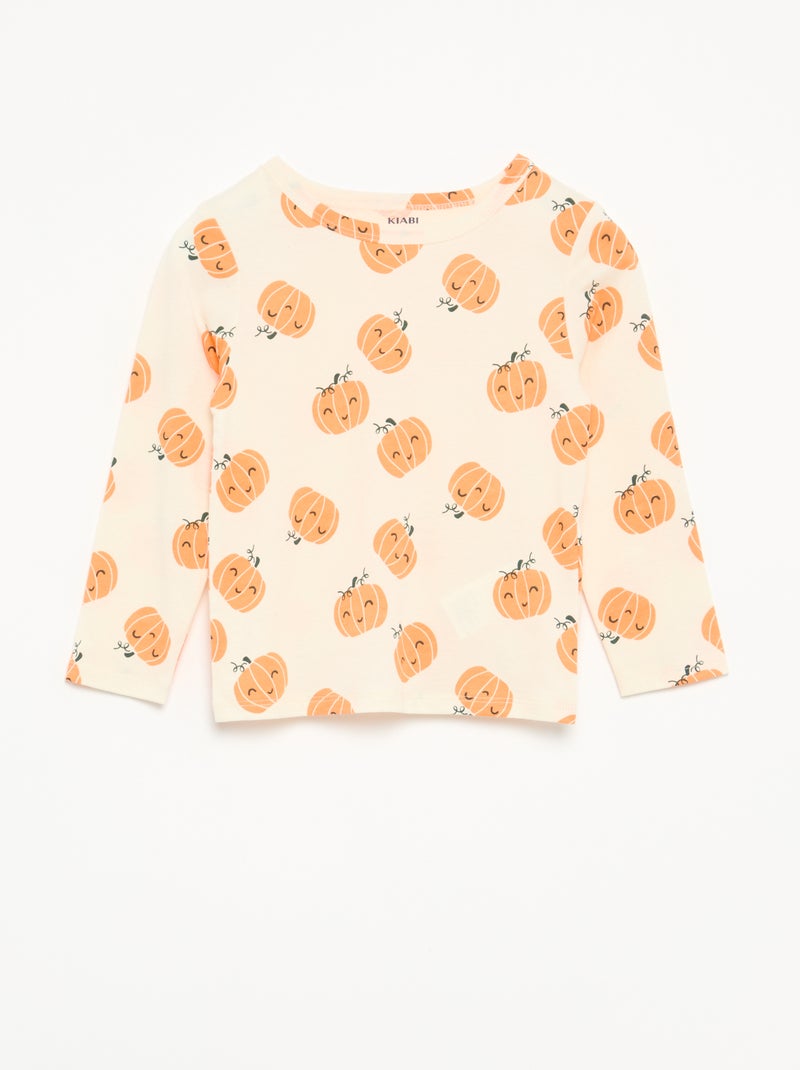 Pijama 'Halloween' 2 peças - T-shirt de manga comprida + calças Bege - Kiabi