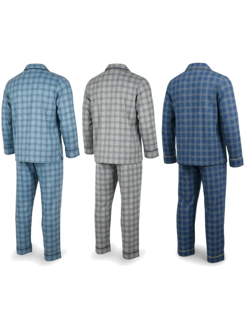 Pijama homem abotoado pack de 3, algodão forrado polar, manga comprida Cinza-azul - Kiabi