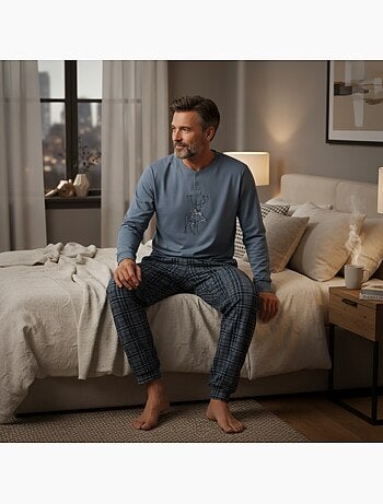 Pijama homem algodão bordado veado escocês ozabi