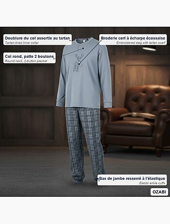 Pijama homem algodão bordado veado escocês ozabi