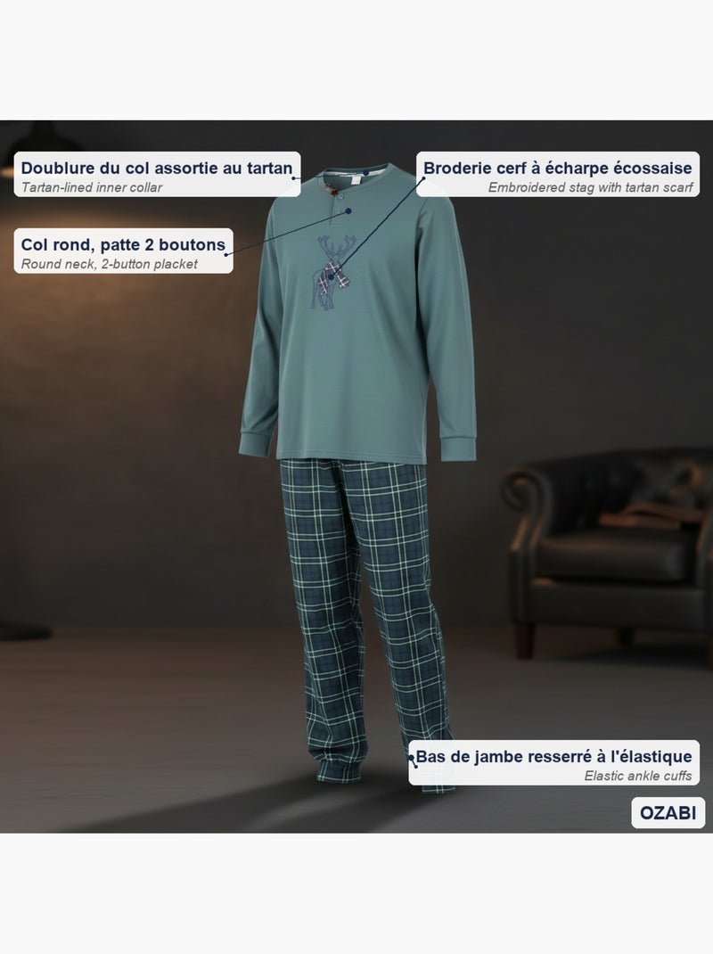 Pijama homem algodão bordado veado escocês ozabi Cáqui - Kiabi