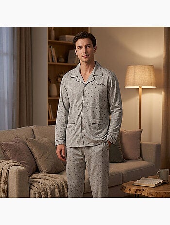 Pijama Homem Comprido Botões Gola Camisa OZABI Suave