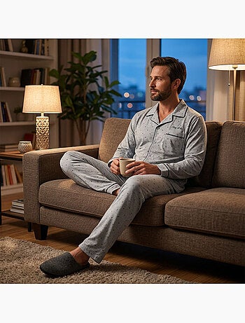 Pijama Homem Comprido Botões Gola Camisa OZABI Suave