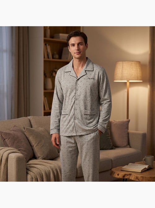 Pijama Homem Comprido Botões Gola Camisa OZABI Suave - Kiabi Pijama Homem Comprido Botões Gola Camisa OZABI Suave - Kiabi