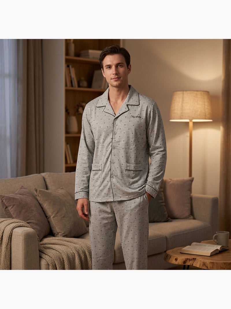 Pijama Homem Comprido Botões Gola Camisa OZABI Suave Azul-marinho - Kiabi