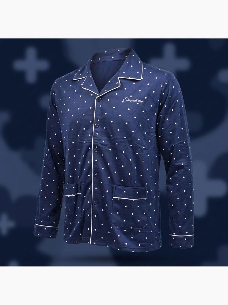 Pijama Homem Comprido Botões Gola Camisa OZABI Suave Azul - Kiabi
