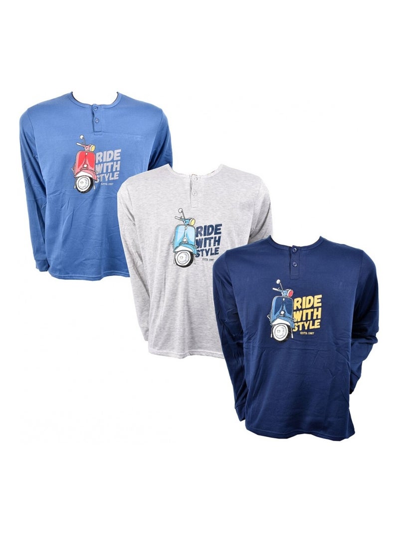 Pijama Homem Comprido SWEET SECRET - Pack de 3 Azul Cinza Azul - Kiabi