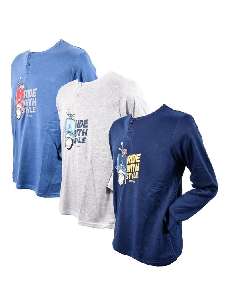 Pijama Homem Comprido SWEET SECRET - Pack de 3 Azul Cinza Azul - Kiabi