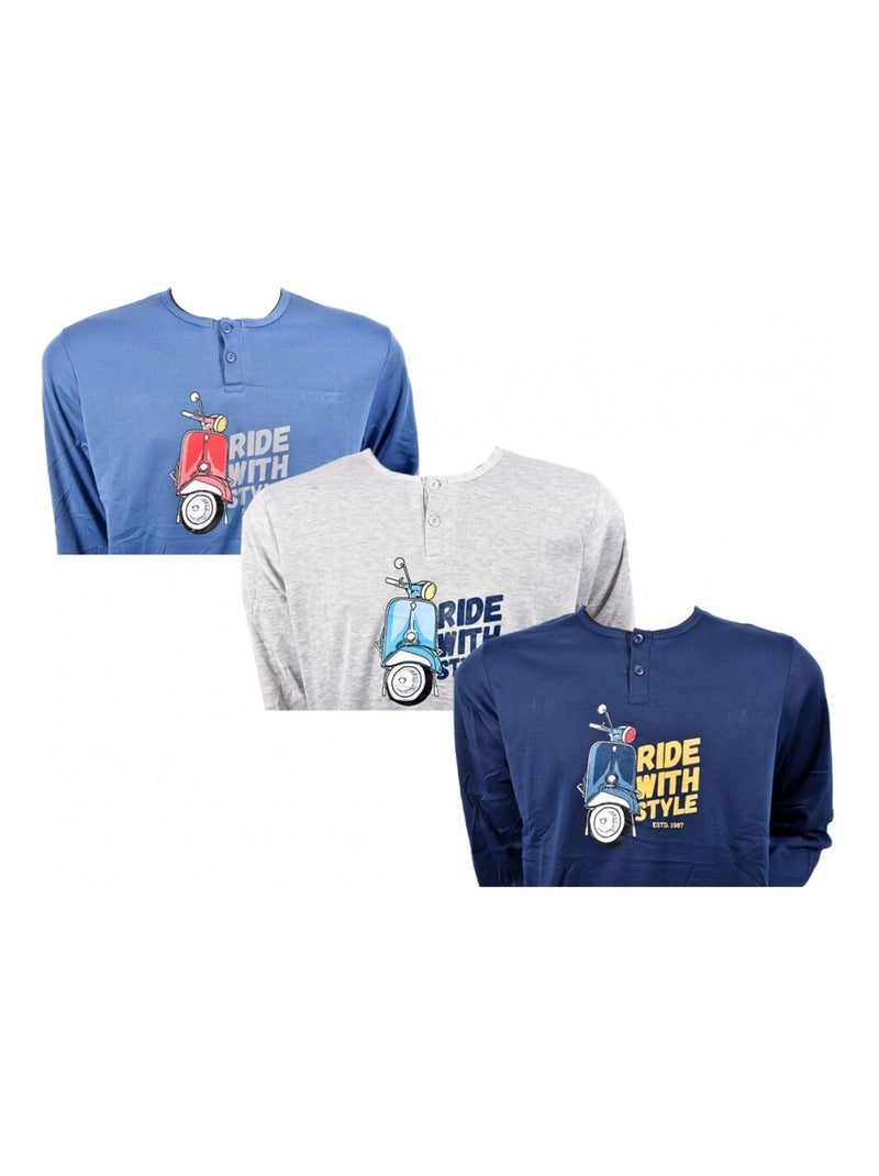 Pijama Homem Comprido SWEET SECRET - Pack de 3 Azul Cinza Azul - Kiabi