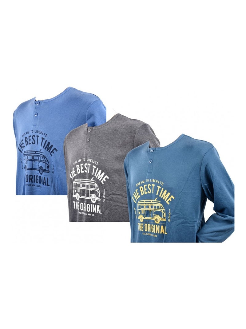 Pijama Homem Comprido SWEET SECRET - Pack de 3 Cinza-verde azul - Kiabi