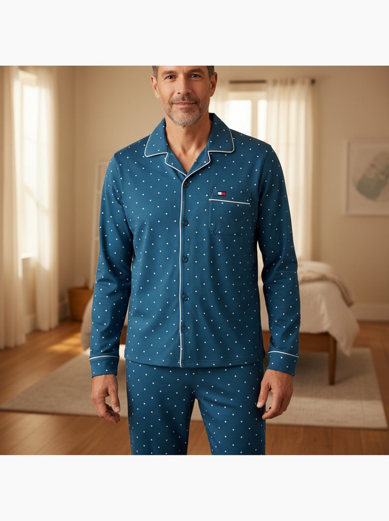 Pijama homem duplo polar abotoado bolinhas ozabi Azul - Kiabi