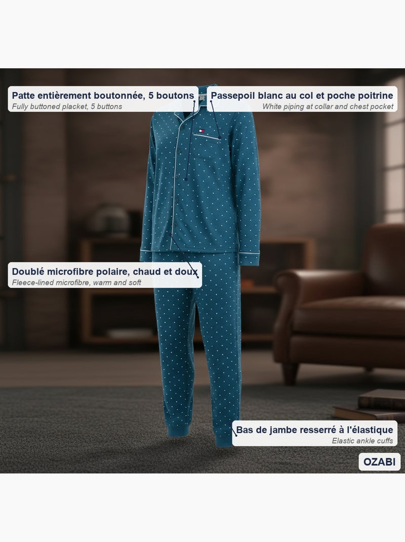 Pijama homem duplo polar abotoado bolinhas ozabi Azul - Kiabi