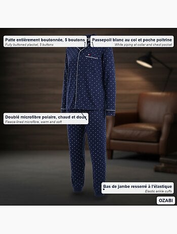 Pijama homem duplo polar abotoado bolinhas ozabi