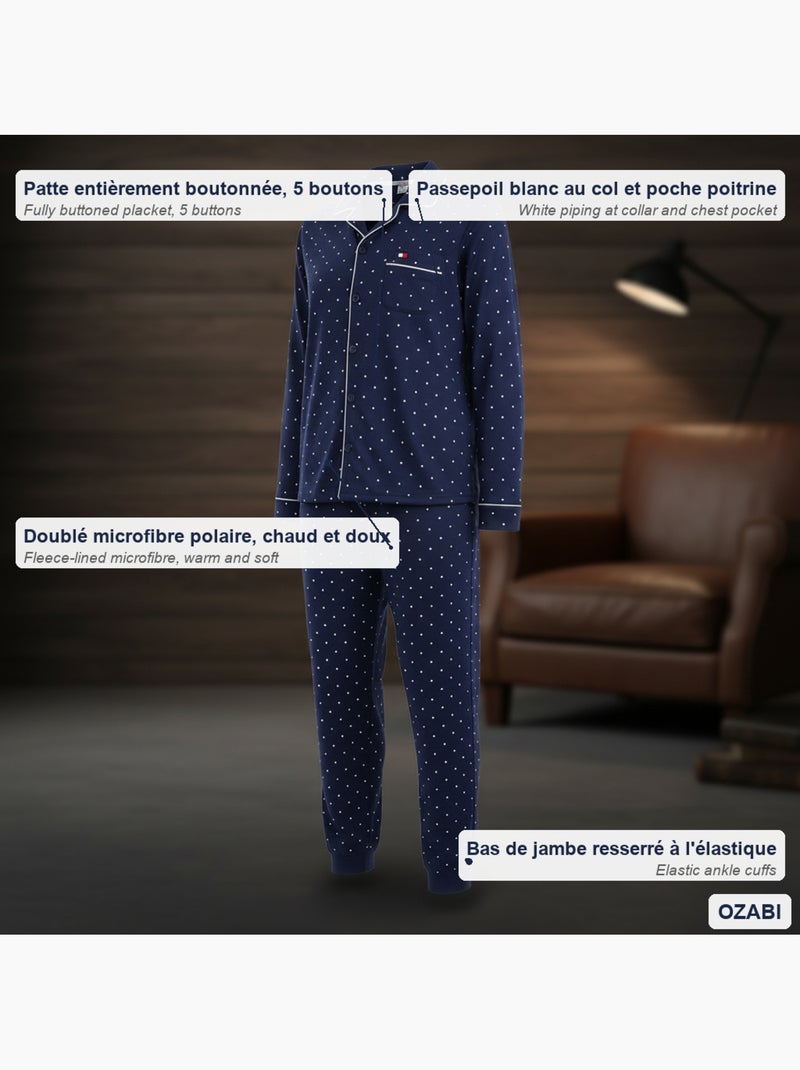 Pijama homem duplo polar abotoado bolinhas ozabi Azul-marinho - Kiabi