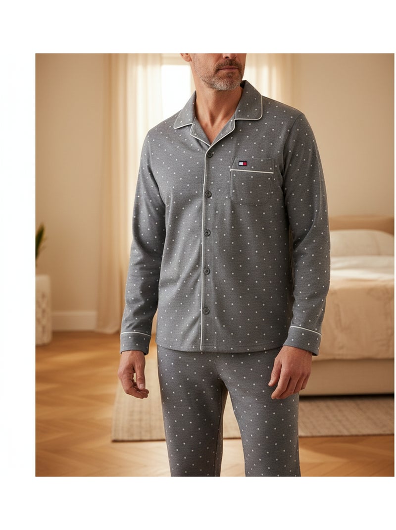 Pijama homem duplo polar abotoado bolinhas ozabi Cinza - Kiabi