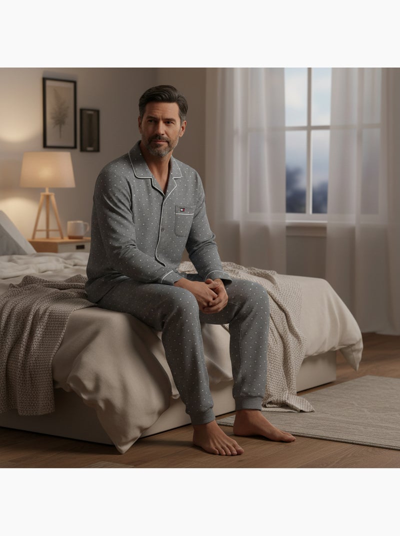 Pijama homem duplo polar abotoado bolinhas ozabi Cinza - Kiabi