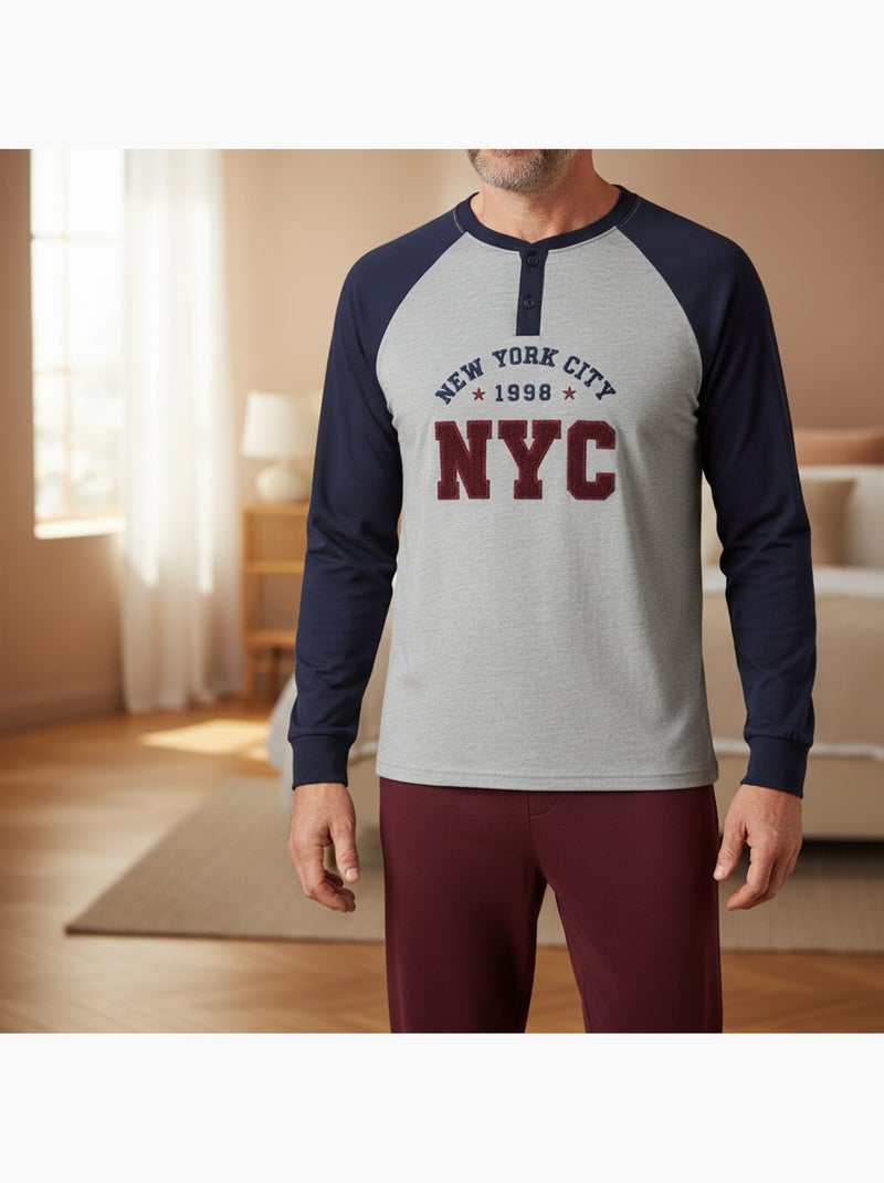 Pijama homem forrado polar bordado new york ozabi Azul-marinho - Kiabi