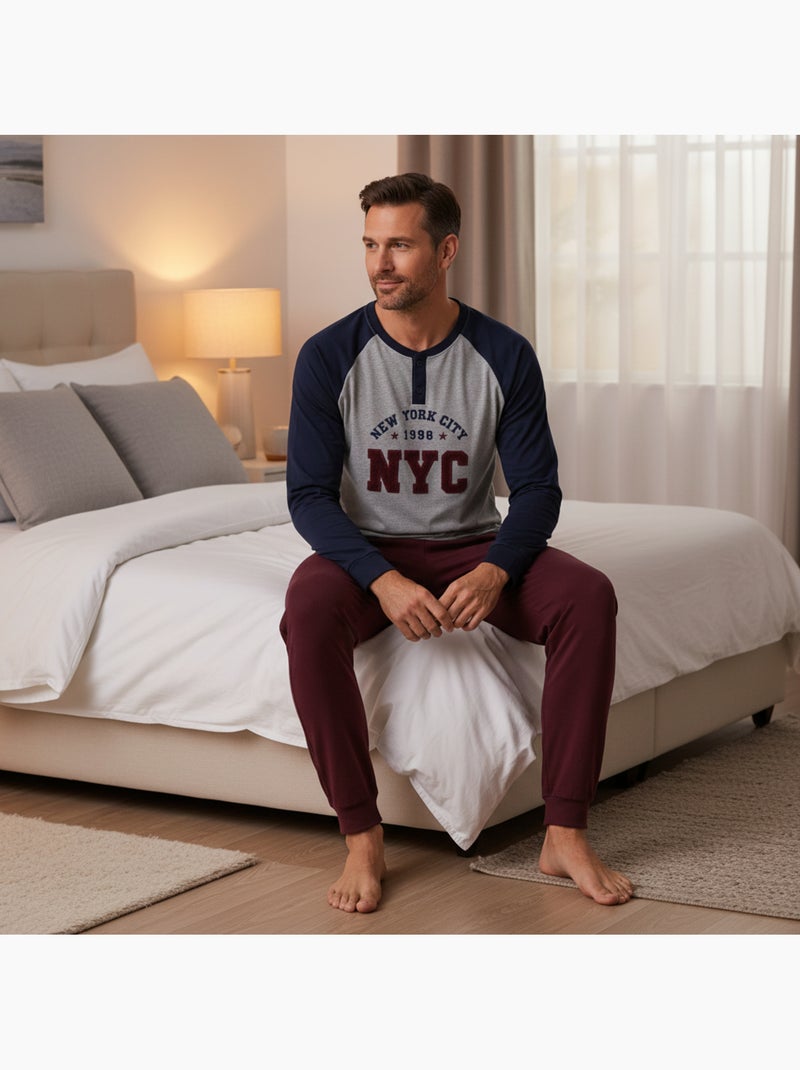 Pijama homem forrado polar bordado new york ozabi Azul-marinho - Kiabi