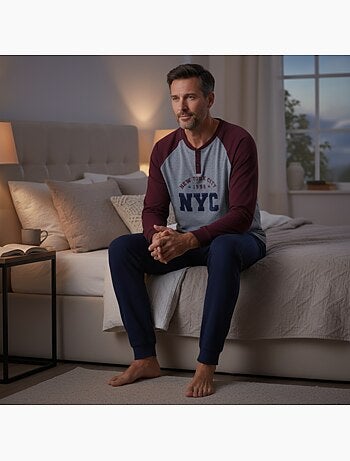 Pijama homem forrado polar bordado new york ozabi