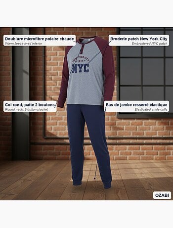 Pijama homem forrado polar bordado new york ozabi