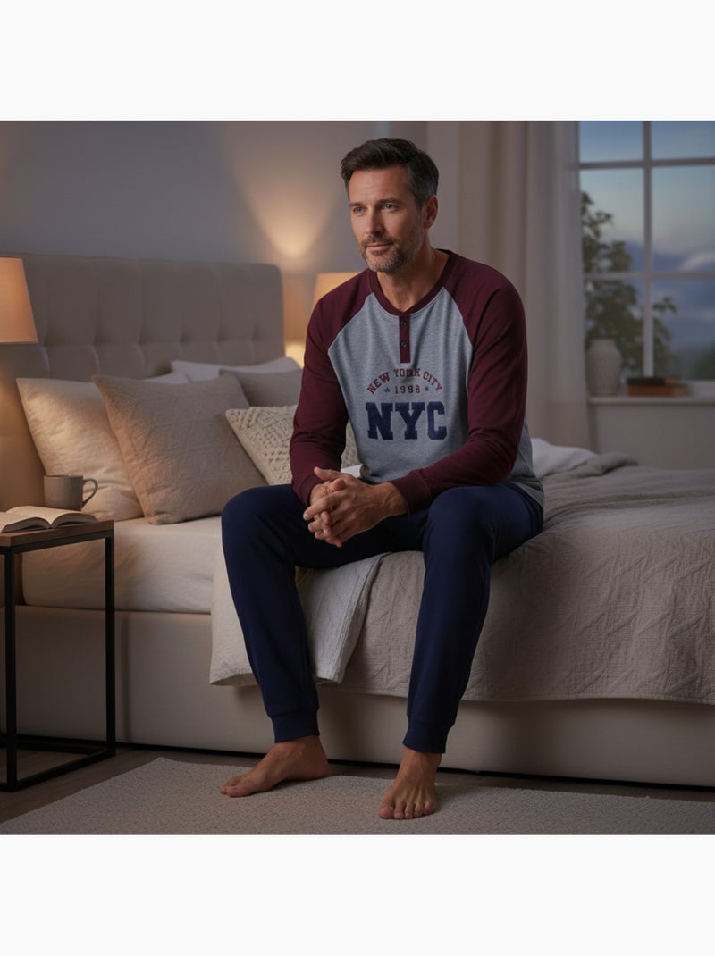 Pijama homem forrado polar bordado new york ozabi Bordô - Kiabi