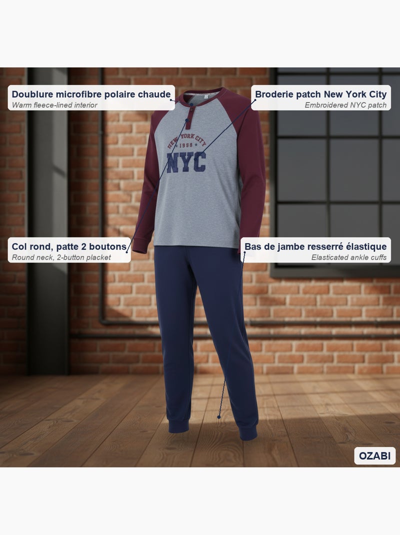 Pijama homem forrado polar bordado new york ozabi Bordô - Kiabi