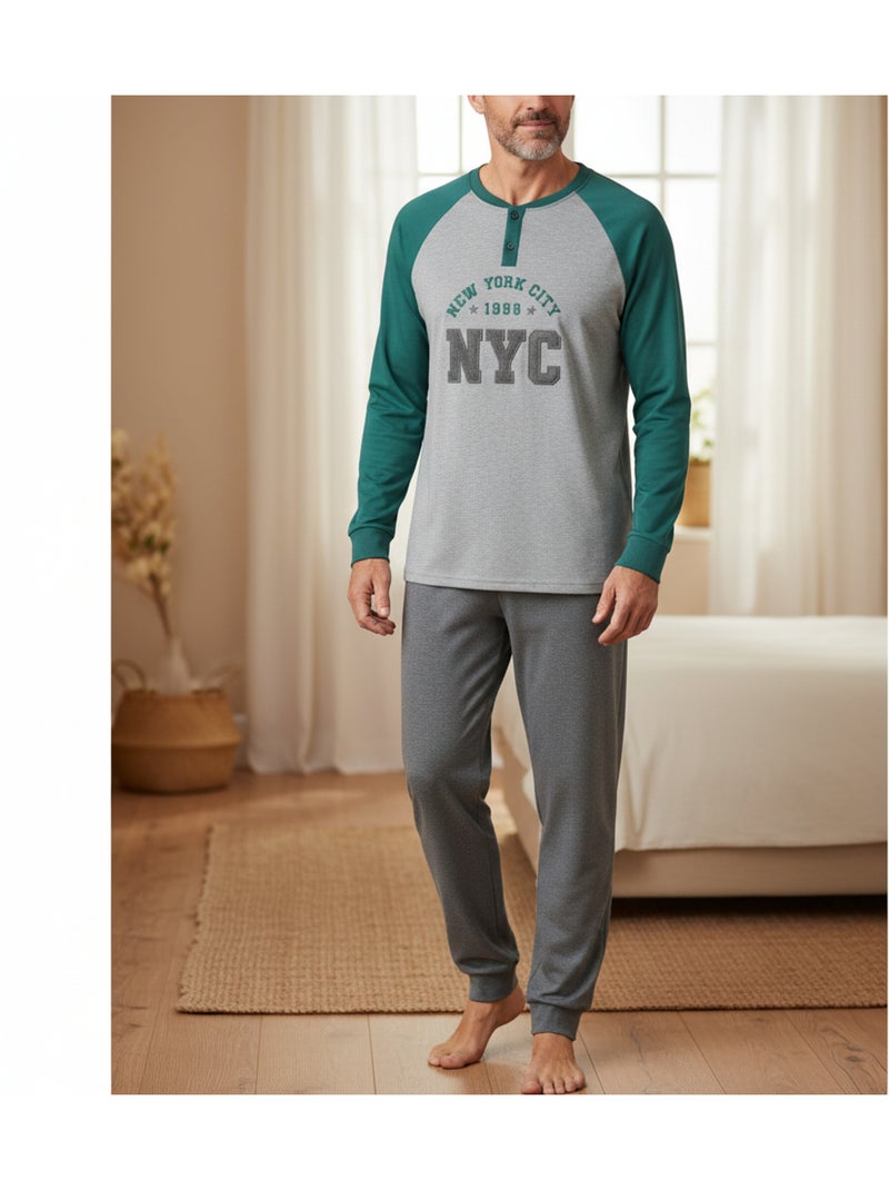 Pijama homem forrado polar bordado new york ozabi Verde - Kiabi