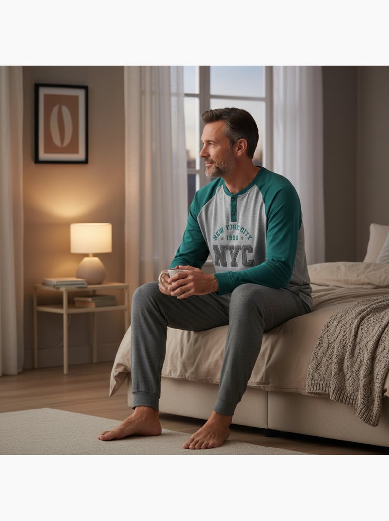 Pijama homem forrado polar bordado new york ozabi Verde - Kiabi