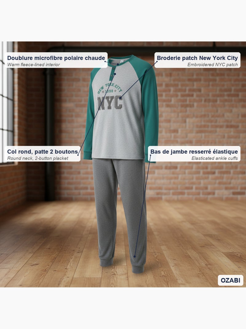 Pijama homem forrado polar bordado new york ozabi Verde - Kiabi
