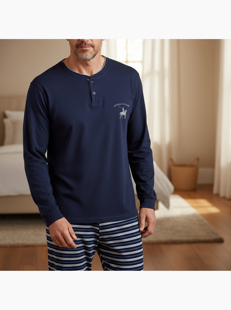 Pijama homem forrado polar com escudo bordado ozabi Azul-marinho - Kiabi