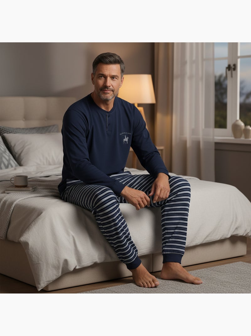 Pijama homem forrado polar com escudo bordado ozabi Azul-marinho - Kiabi