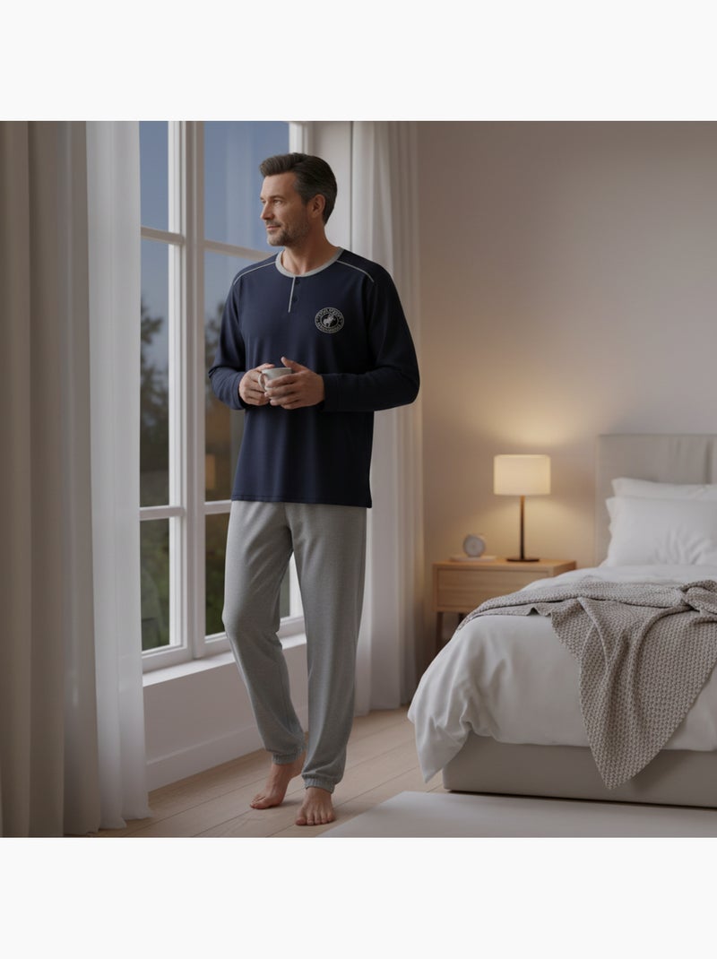 Pijama homem forrado polar com escudo bordado ozabi Azul-marinho - Kiabi