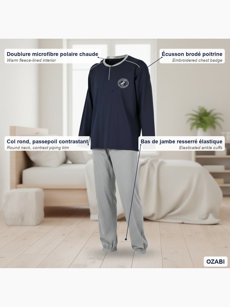 Pijama homem forrado polar com escudo bordado ozabi Azul-marinho - Kiabi