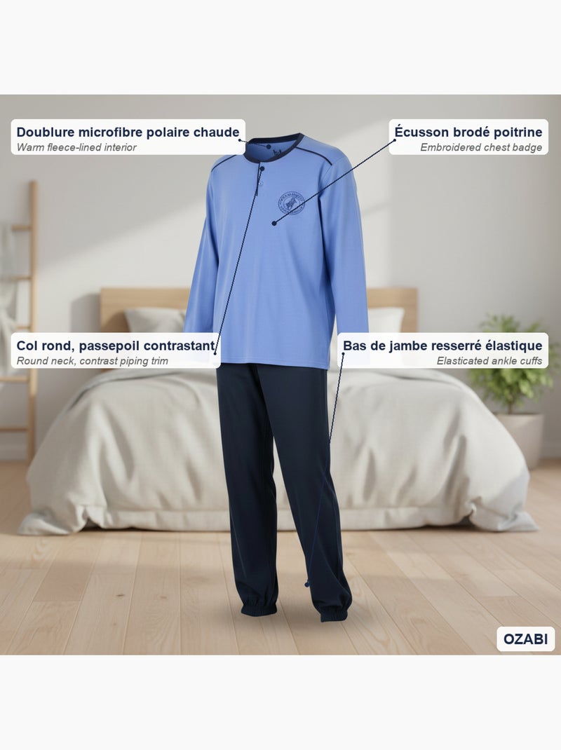 Pijama homem forrado polar com escudo bordado ozabi Celeste - Kiabi