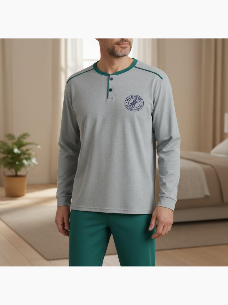 Pijama homem forrado polar com escudo bordado ozabi Cinza - Kiabi