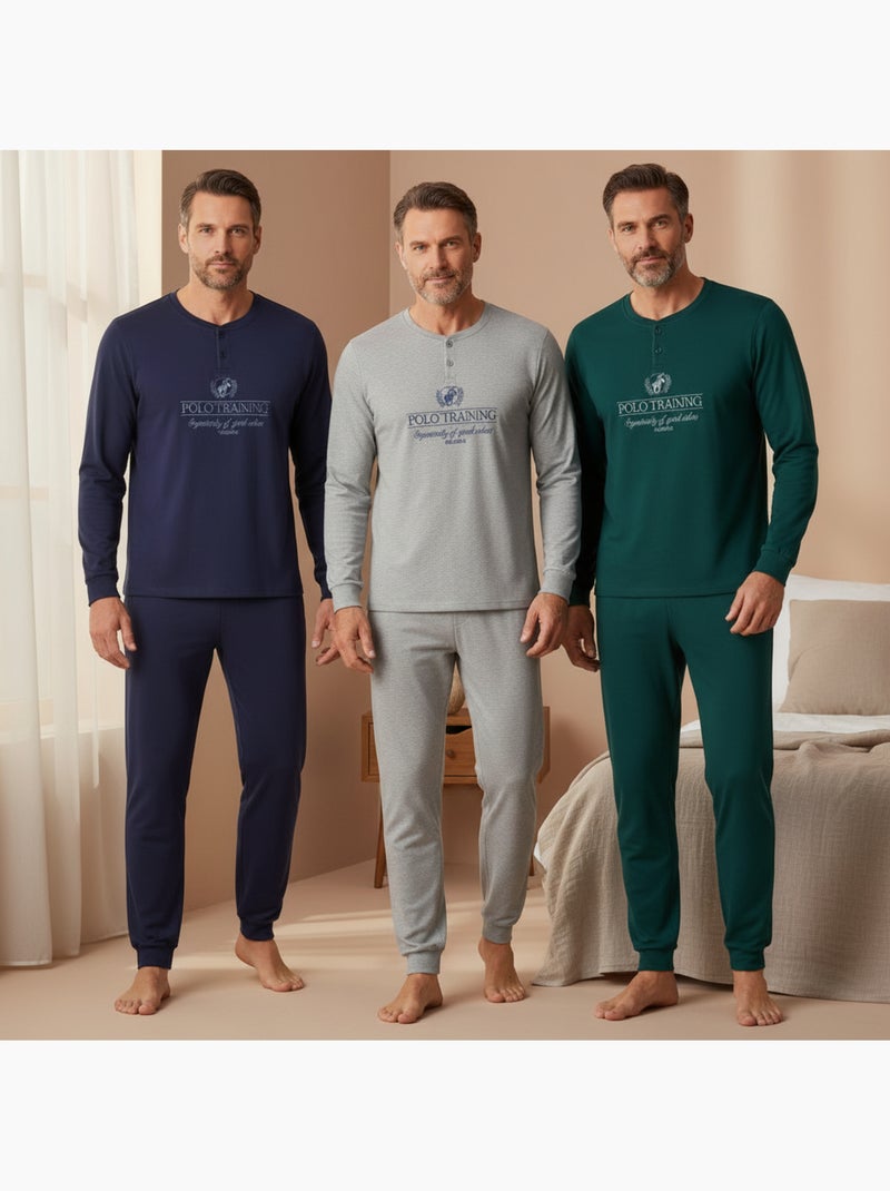 Pijama homem forrado polar ozabi pack 3 cores sortidas Azul-cinza - Kiabi