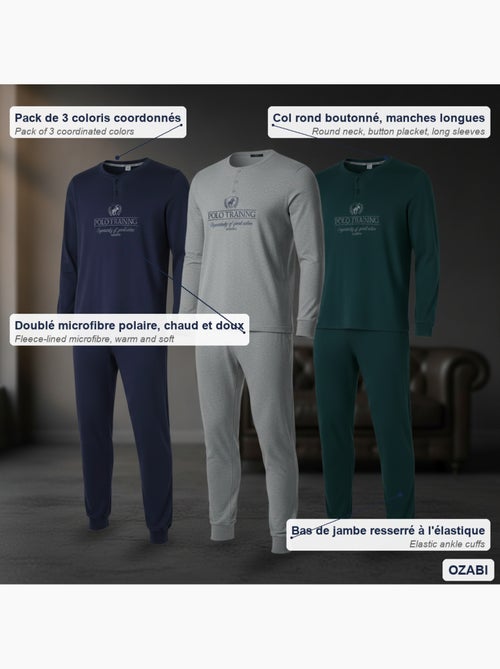 Pijama homem forrado polar ozabi pack 3 cores sortidas - Kiabi