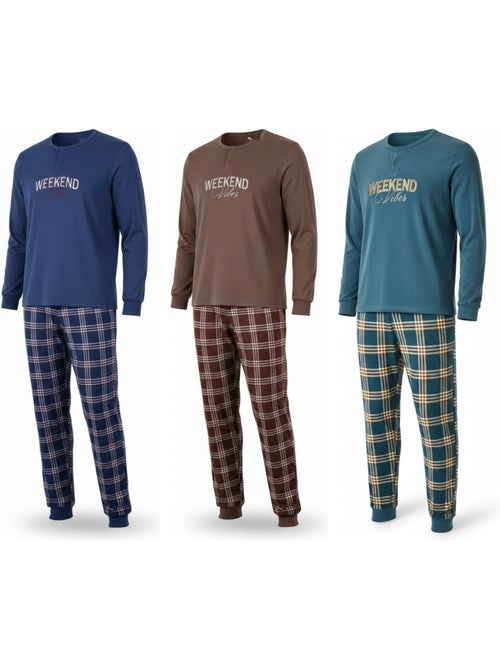 Pijama homem forrado polar ozabi pack 3 cores sortidas - Kiabi