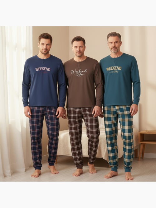 Pijama homem forrado polar ozabi pack 3 cores sortidas - Kiabi